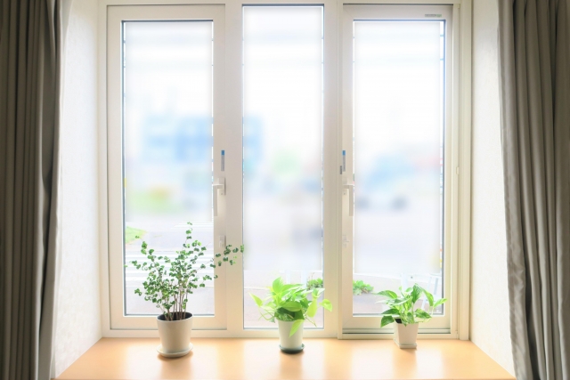 出窓と観葉植物_s